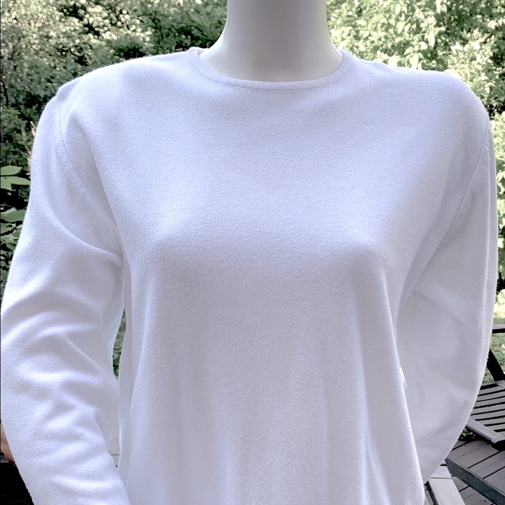 Calvin Klein white cotton knit top tunique long sleeves brand logo plate Eur L
